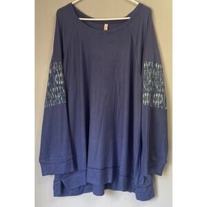 Retreat by Rhonda Shear Loungewear Knit Lounge Top Shirt Jersey Style Blue 3X